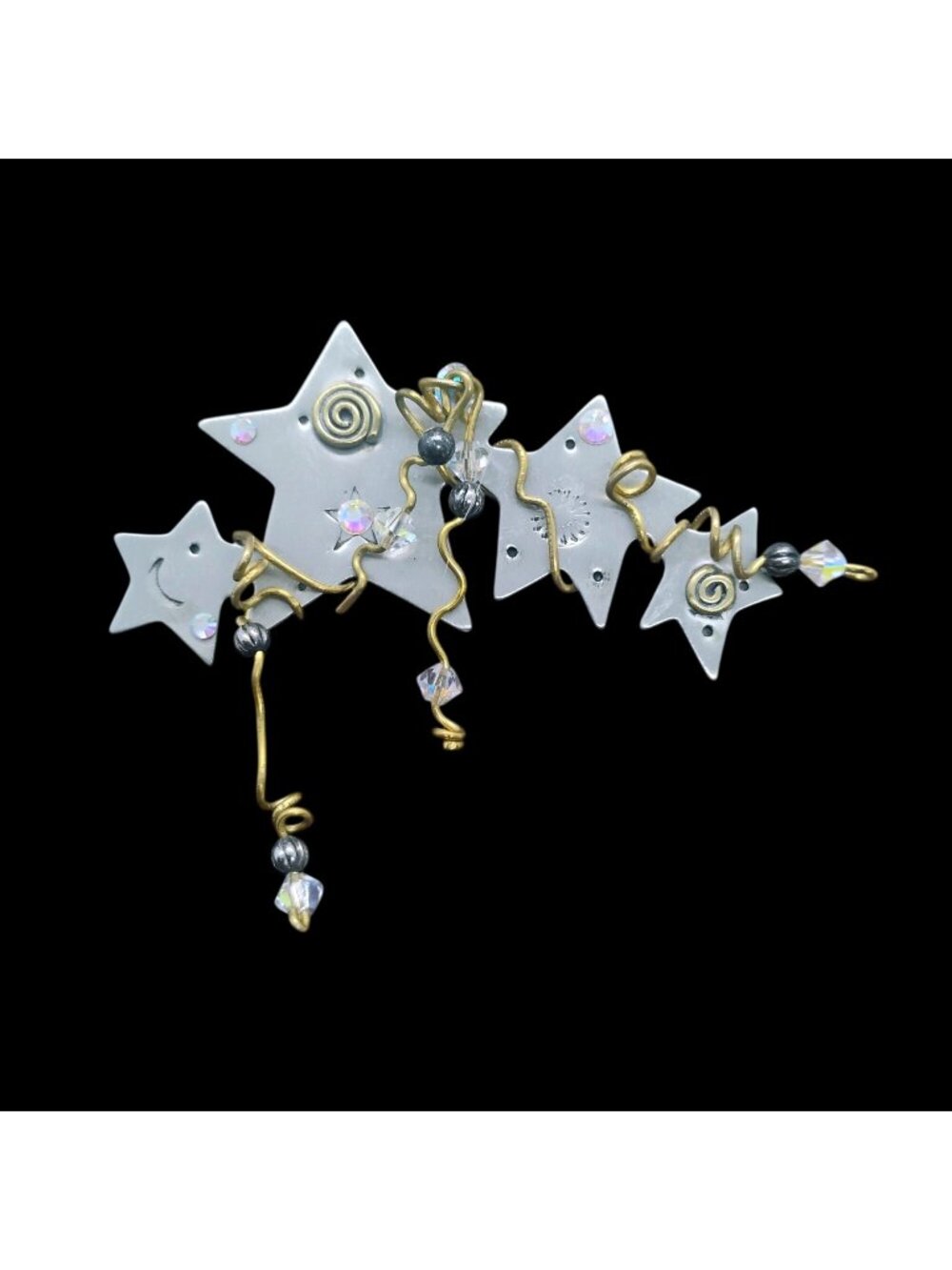 Artisan Handmade Mixed Metal Celestial Star Pin Brooch Crystal AB Rhinestone